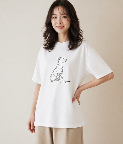 グラフィックTシャツ レディース 犬 いぬ わんこ イラスト 手描き風 20代 カジュアルコーデ 白T