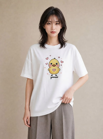 デザインTシャツ レディース アヒル 動物 アニマル イラスト レトロ 休日 ペアコーデ 白T