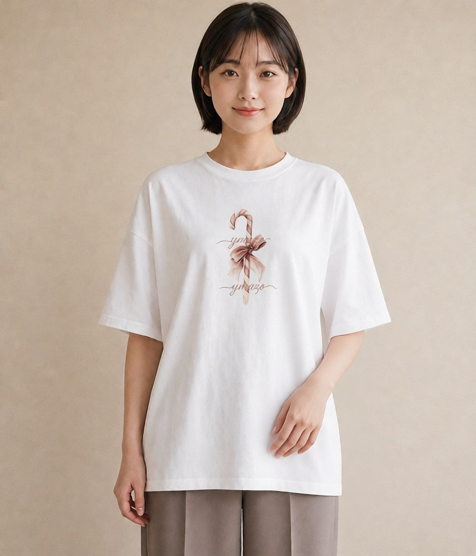 デザインTシャツ レディース キャンディ 食べ物 フード イラスト ゆるかわ 帰省 ラフ 白T