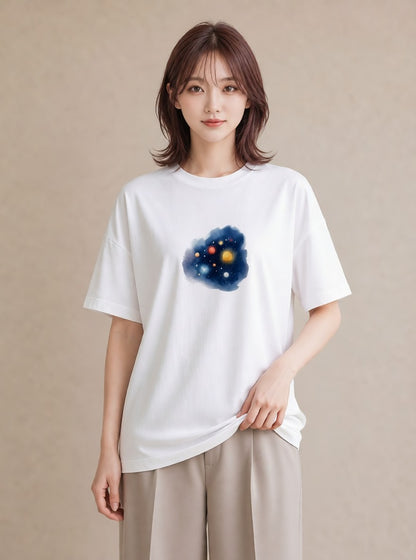 プリントTシャツ レディース プラネット 星空 宇宙 イラスト ニュアンス カフェ服 クリスマス 白T