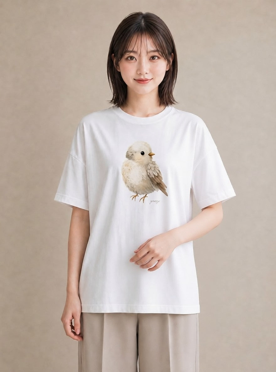 半袖Tシャツ レディース 文鳥 ペット 動物 イラスト ユニーク 通学 誕生日プレゼント 白T