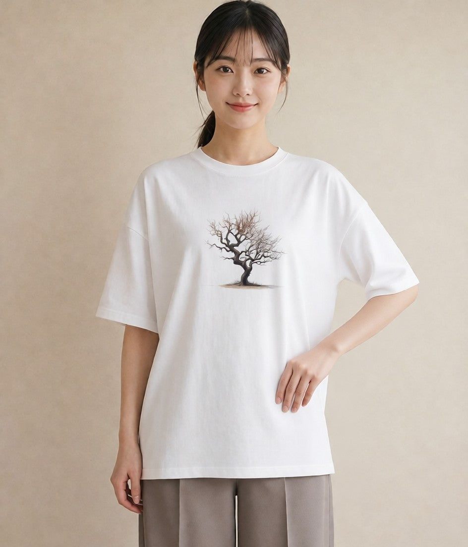 Tシャツ レディース 青の水彩 風景 ブルー ナチュラル アンティーク イラスト シンプル カフェ服 クリスマス 白T