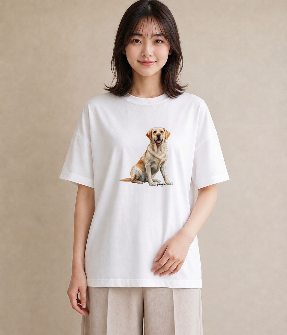 Tシャツ レディース ラブラドールレトリバー 犬 いぬ イラスト ヴィンテージ風 カフェ巡り 女子会 白T