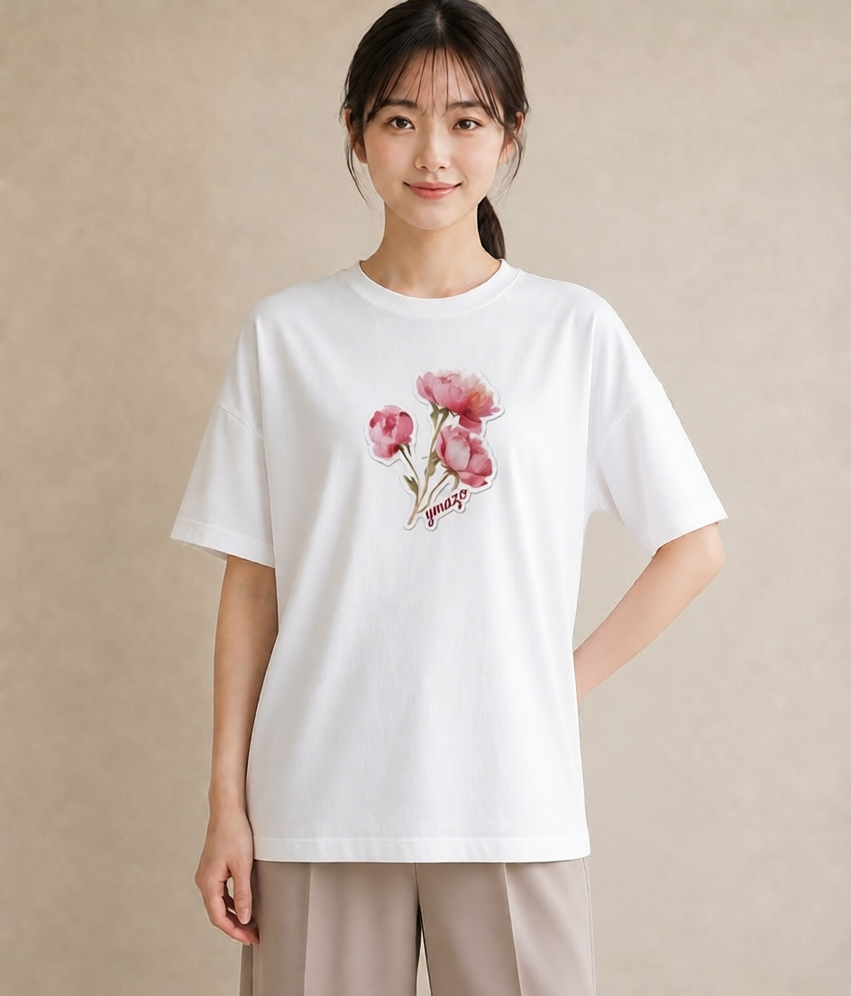 グラフィックTシャツ レディース ゆり 百合 花 花柄 イラスト 韓国風 休日 ペアコーデ 白T