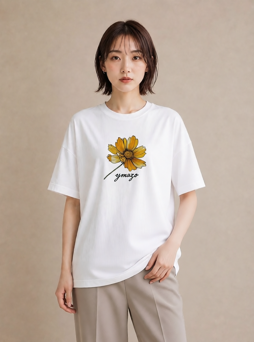 Tシャツ レディース デイジー 花 花柄 イラスト アート風 通勤 在宅 白T