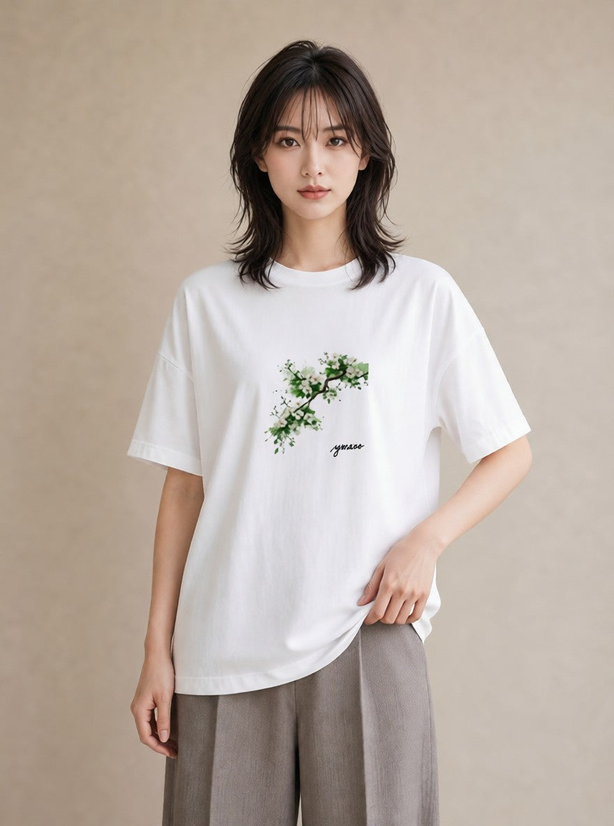 デザインTシャツ レディース 梅 花 花柄 イラスト 休日コーデ 綿100 デート 白T