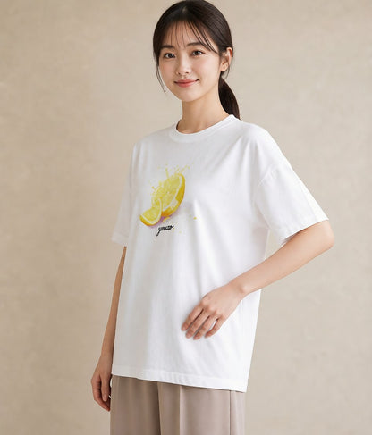 プリントTシャツ レディース レモン 檸檬 食べ物 フード イラスト シック 女子会 お揃い 白T