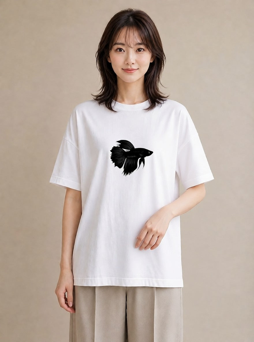 グラフィックTシャツ レディース ベタ ペット 動物 イラスト 線画 姉妹 送別ギフト 白T