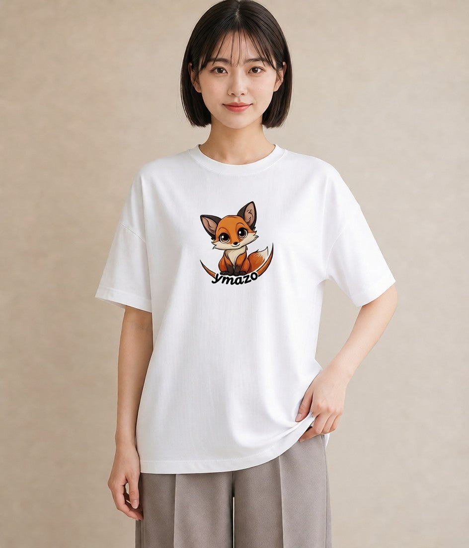 プリントTシャツ レディース きつね 動物 アニマル イラスト カジュアル 買い物 夏コーデ 白T