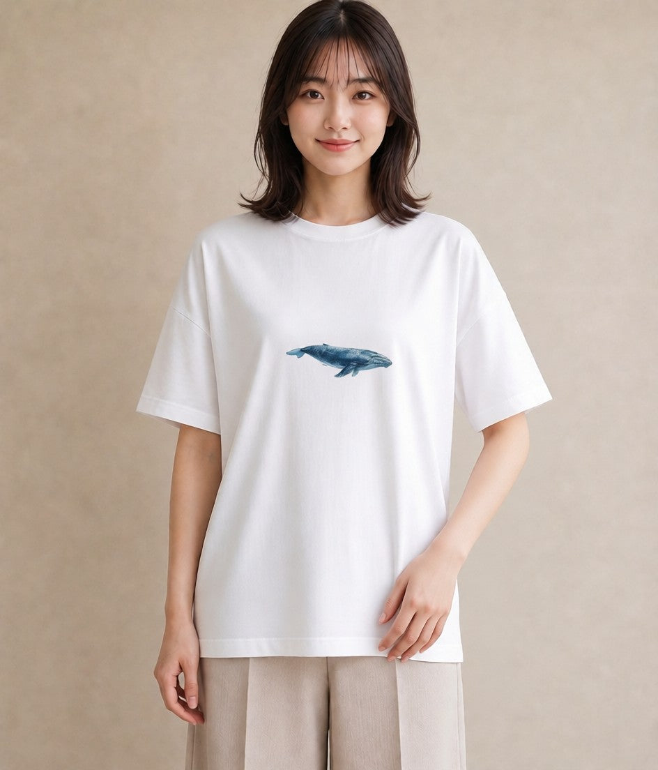 デザインTシャツ レディース ジンベエザメ 海の生き物 海 イラスト 休日コーデ 春服 ミセス 白T