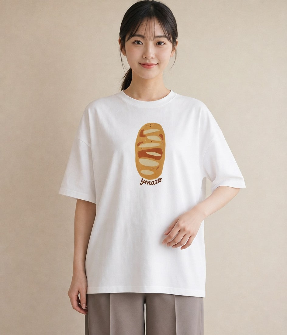 プリントTシャツ レディース クロワッサン 食べ物 フード イラスト 休日コーデ 母娘コーデ 自分用 白T