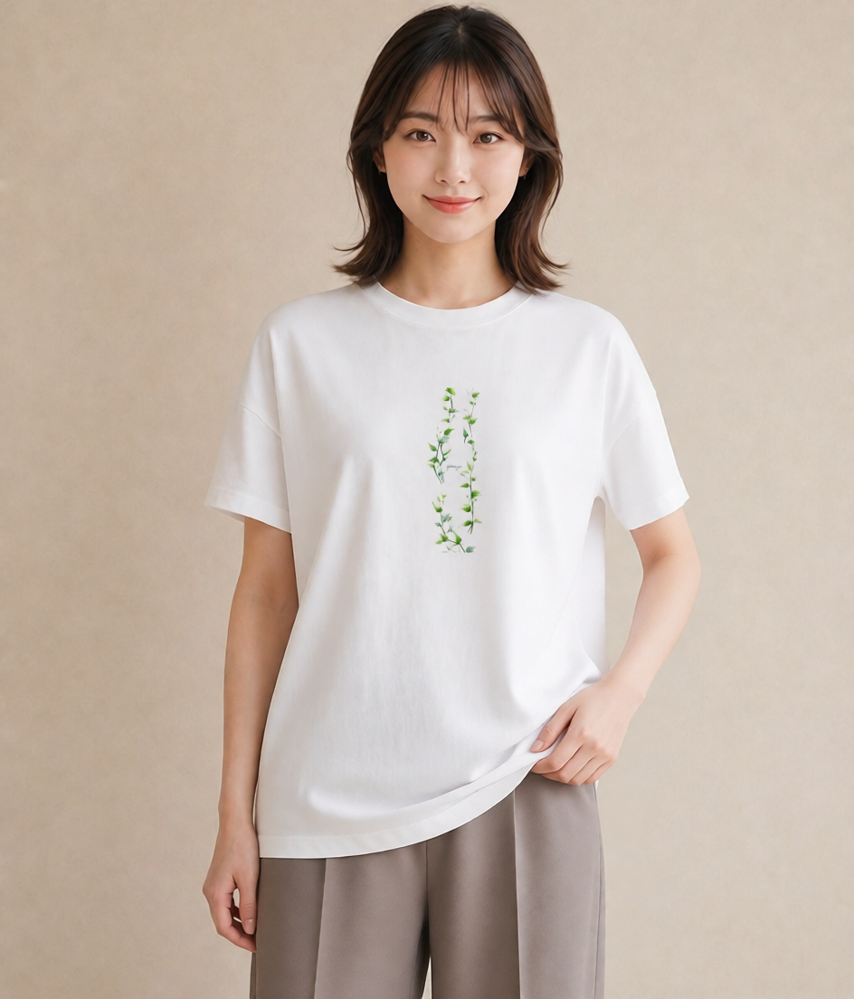 半袖Tシャツ レディース あさがお 朝顔 花 花柄 イラスト 韓国風 買い物 夏コーデ 白T