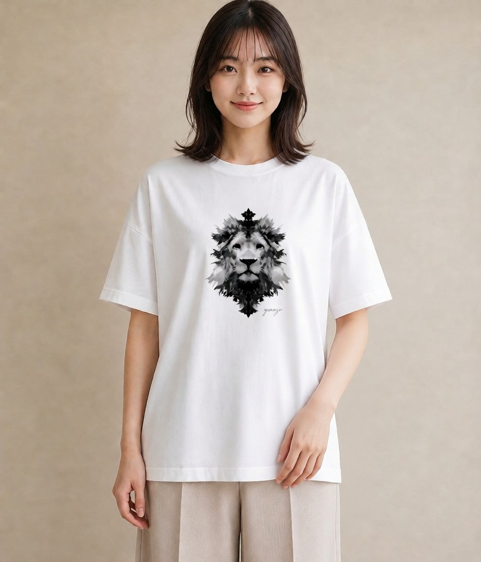 半袖Tシャツ レディース ライオン 動物 アニマル イラスト お揃い 親子 白T