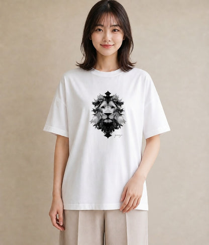 半袖Tシャツ レディース ライオン 動物 アニマル イラスト お揃い 親子 白T