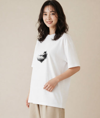 デザインTシャツ レディース 青の水彩 風景 ブルー ナチュラル アンティーク イラスト 海 カフェ巡り 白T
