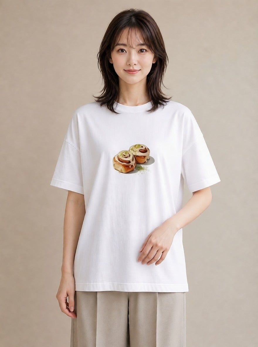 プリントTシャツ レディース ベーグル 食べ物 フード イラスト 散歩 お出かけ 白T