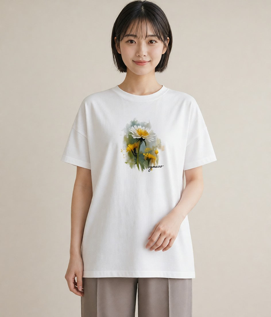 デザインTシャツ レディース たんぽぽ 花 花柄 イラスト ラフ 母の日 ビーチ 白T