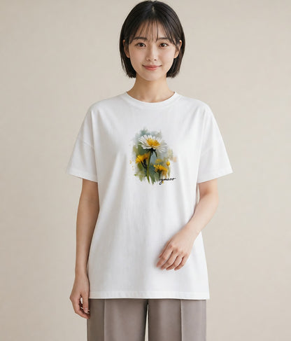 デザインTシャツ レディース たんぽぽ 花 花柄 イラスト ラフ 母の日 ビーチ 白T