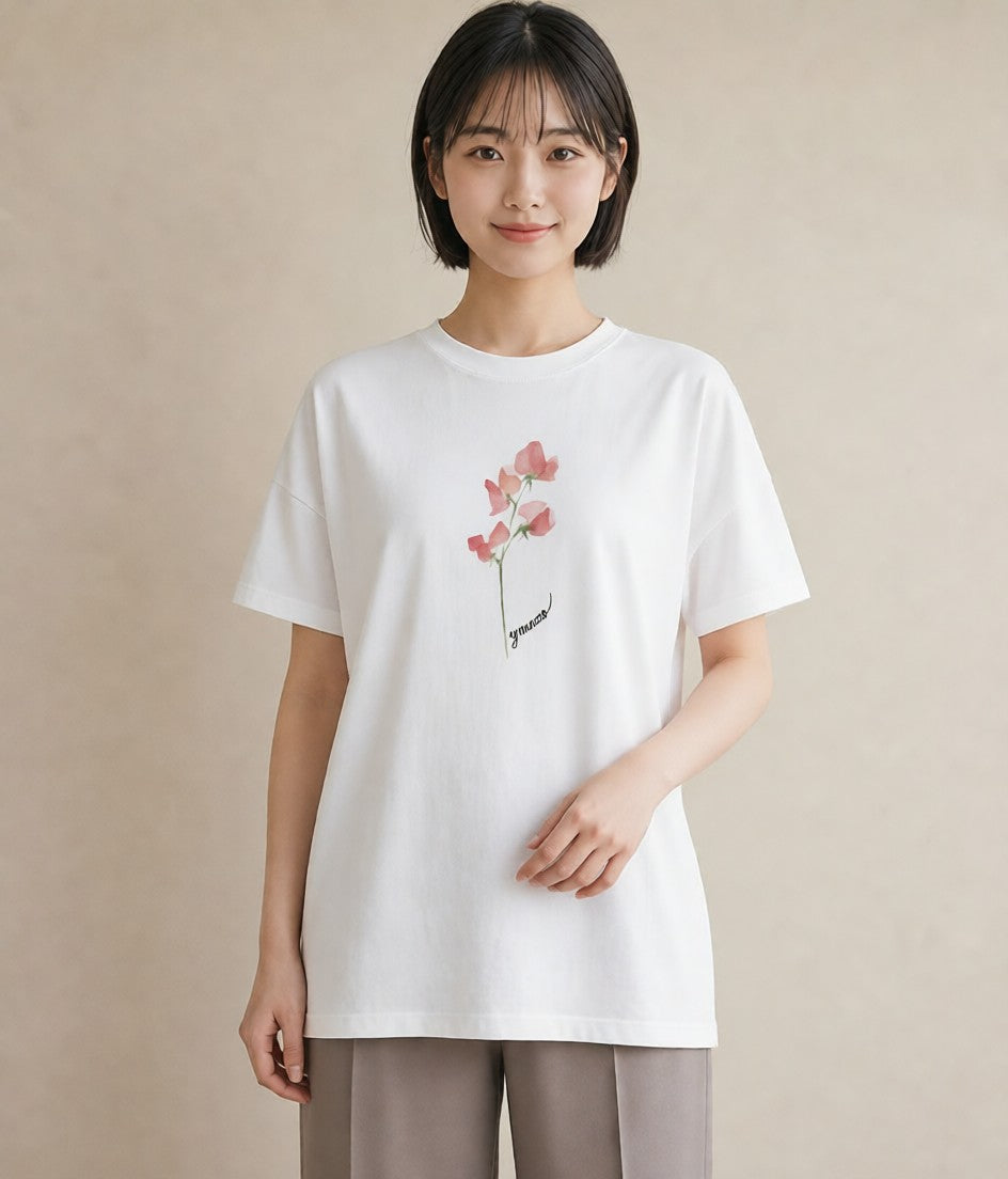 デザインTシャツ レディース ポスト 野の花 レトロ ナチュラル アンティーク イラスト 部屋着 女性向けギフト 白T