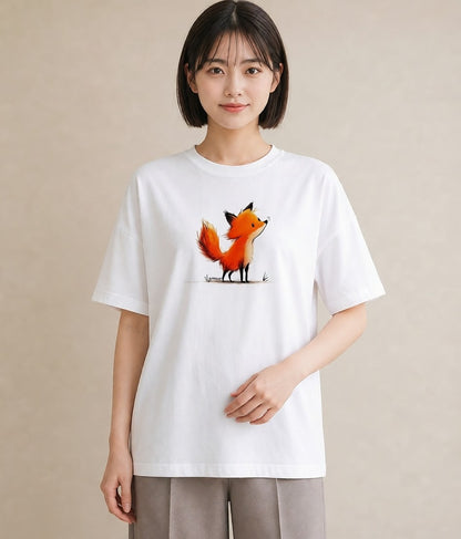 Tシャツ レディース きつね 動物 アニマル イラスト ポップ 旅行用 海 白T