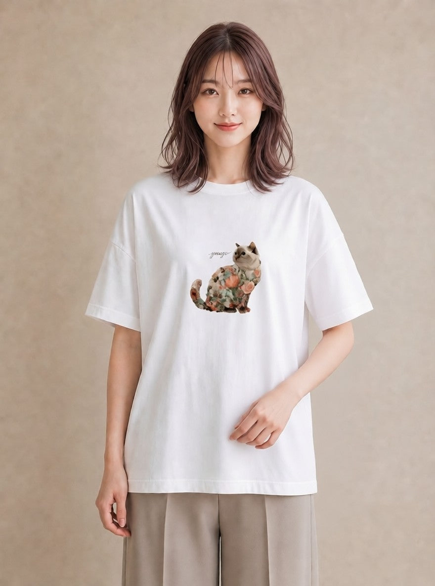 デザインTシャツ レディース ラグドール 猫 ねこ イラスト ヴィンテージ風 女子会 お揃い 白T