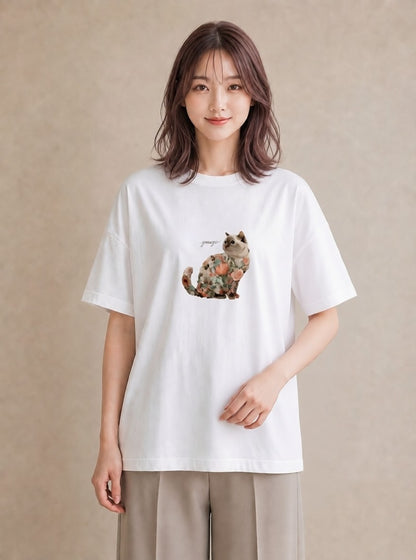 デザインTシャツ レディース ラグドール 猫 ねこ イラスト ヴィンテージ風 女子会 お揃い 白T