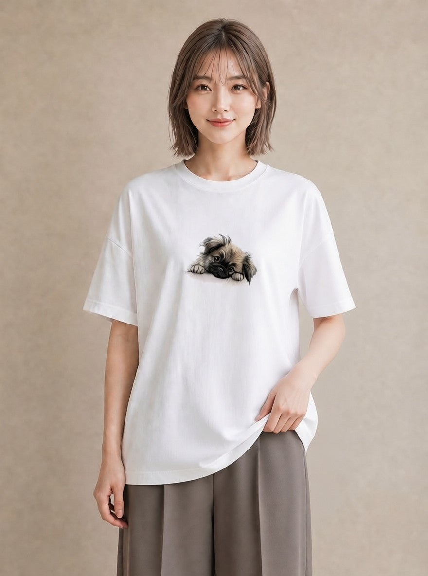 半袖Tシャツ レディース わんちゃん 犬 いぬ イラスト 普段使い 通学 誕生日プレゼント 白T