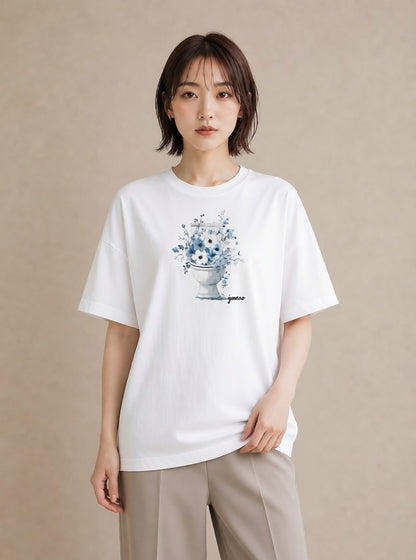 プリントTシャツ レディース ポスト 野の花 レトロ ナチュラル アンティーク イラスト 在宅 公園 白T