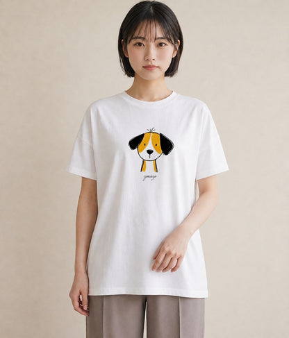 半袖Tシャツ レディース わんこ 犬 いぬ イラスト カジュアル 通勤 在宅 白T