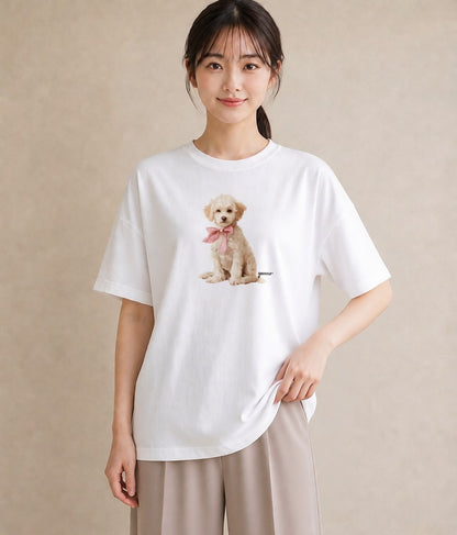 デザインTシャツ レディース わんちゃん 犬 いぬ イラスト 普段使い 友達ギフト 部屋着 白T