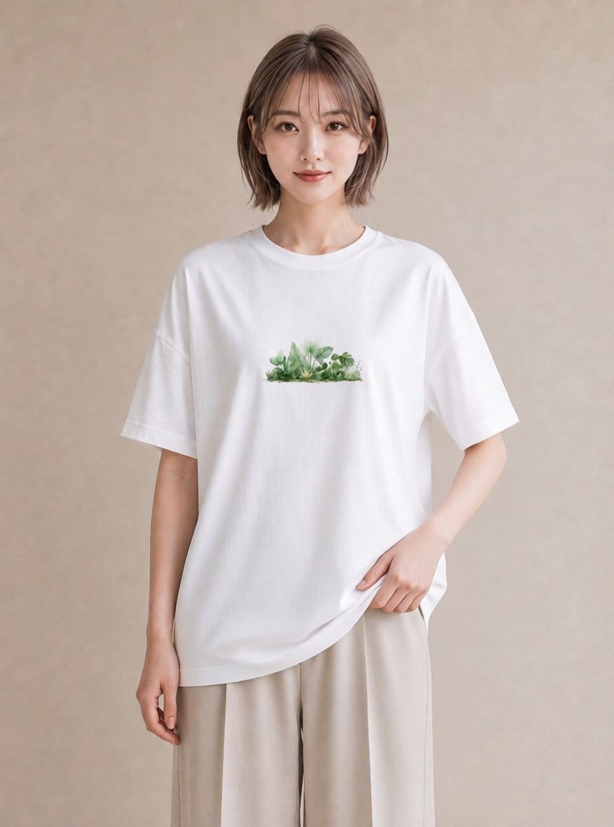 Tシャツ レディース 芝生 植物 ボタニカル イラスト 旅行コーデ クリスマス 旅行 白T
