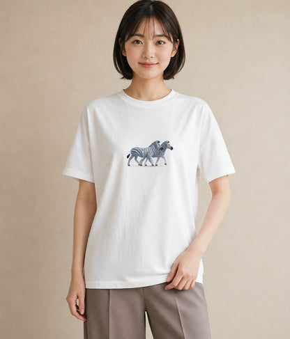 グラフィックTシャツ レディース しまうま 動物 アニマル イラスト こなれ感 ルームウェア ギフト 白T