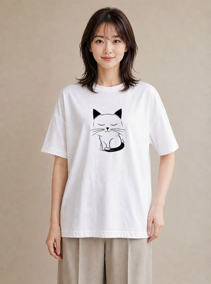 デザインTシャツ レディース 猫 ねこ ネコ イラスト デイリーウェア 休日 白T