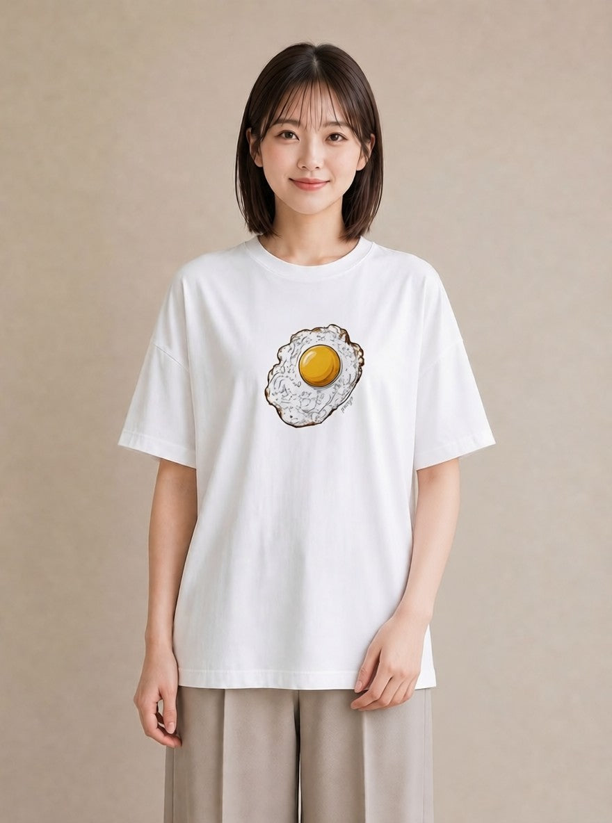 Tシャツ レディース 目玉焼き 食べ物 フード イラスト シンプル 週末コーデ 敬老の日 白T