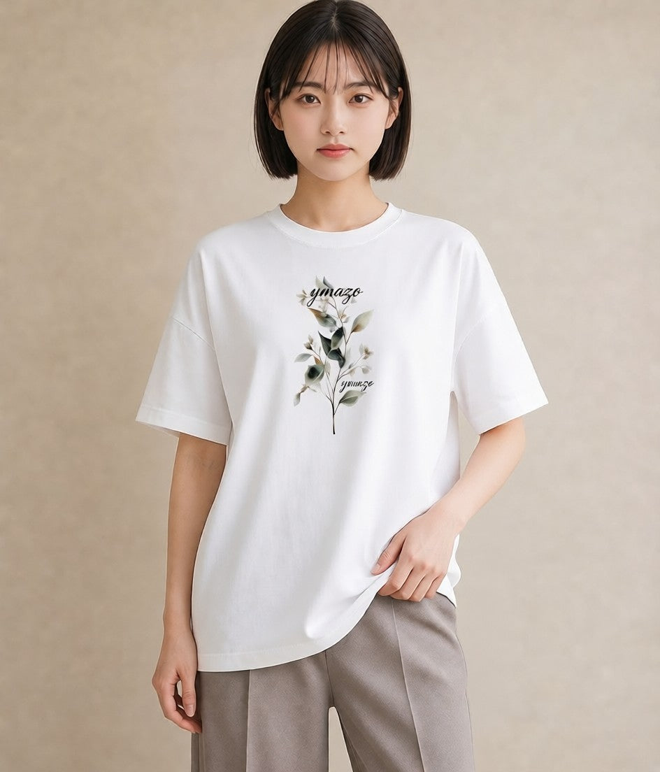 Tシャツ レディース ハーブ 植物 ボタニカル イラスト 線画 カフェ巡り 女子会 白T