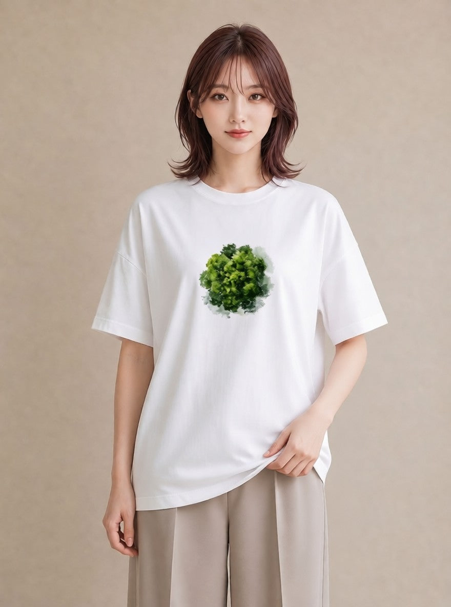 半袖Tシャツ レディース 盆栽 植物 ボタニカル イラスト 水彩風 買い物 夏コーデ 白T