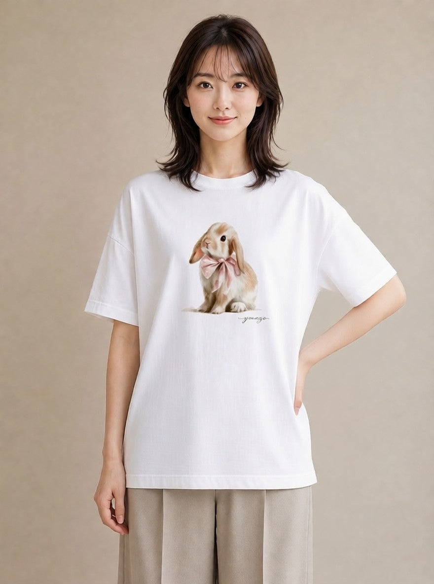 Tシャツ レディース ミニうさぎ ペット 動物 イラスト 普段使い 敬老の日 ホワイトデー 白T