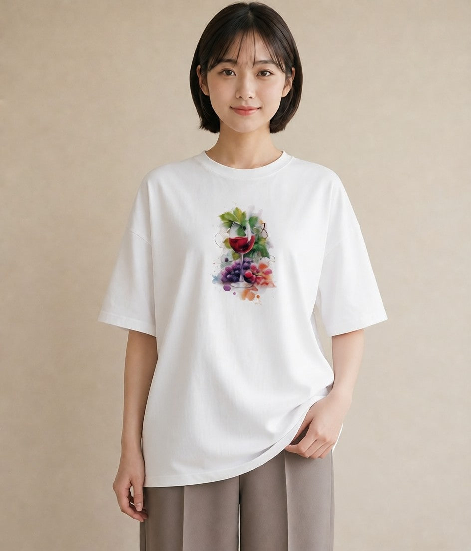 Tシャツ レディース ぶどう 葡萄 食べ物 フード イラスト 韓国風 帰省 ラフ 白T