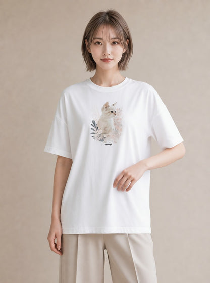 プリントTシャツ レディース シャム柄 猫 ねこ イラスト シンプル 女性向けギフト 散歩 白T