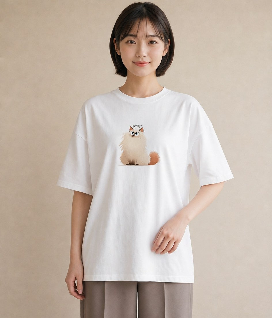 デザインTシャツ レディース ペルシャ 猫 ねこ イラスト シック レイヤード 友達ギフト 白T