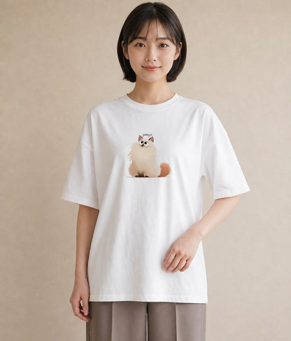 デザインTシャツ レディース ペルシャ 猫 ねこ イラスト シック レイヤード 友達ギフト 白T