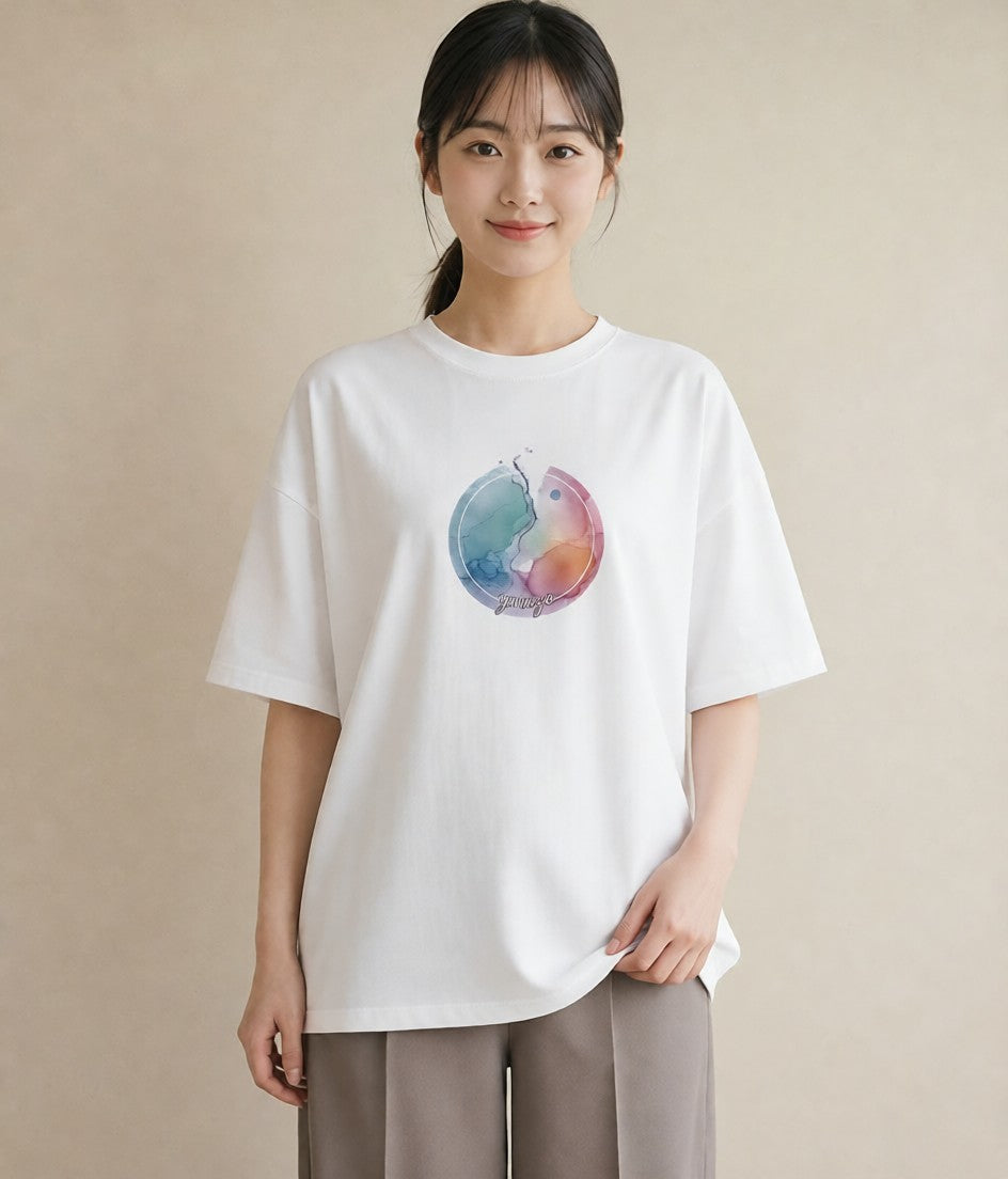 Tシャツ レディース 双子座 星空 宇宙 イラスト 普段使い カフェ巡り 女子会 白T