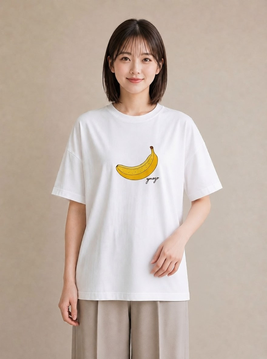 デザインTシャツ レディース バナナ 食べ物 フード イラスト ニュアンス 母娘コーデ 自分用 白T