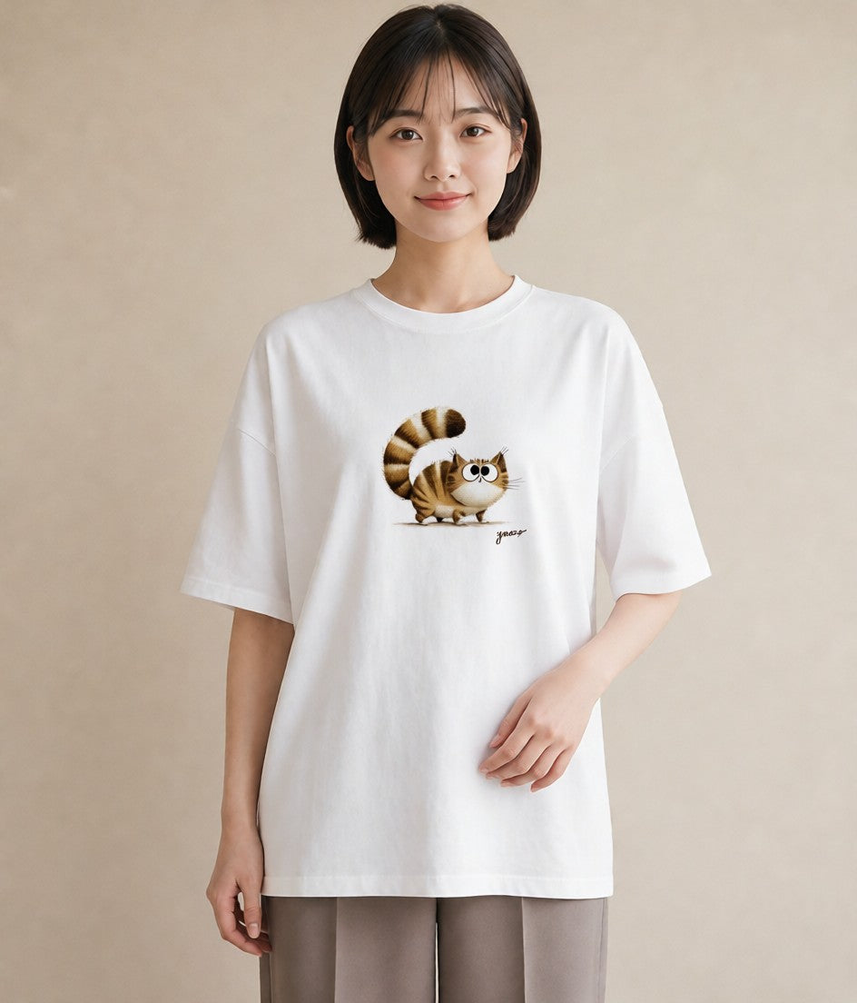 グラフィックTシャツ レディース マンチカン 猫 ねこ イラスト きれいめ カフェ巡り 女子会 白T