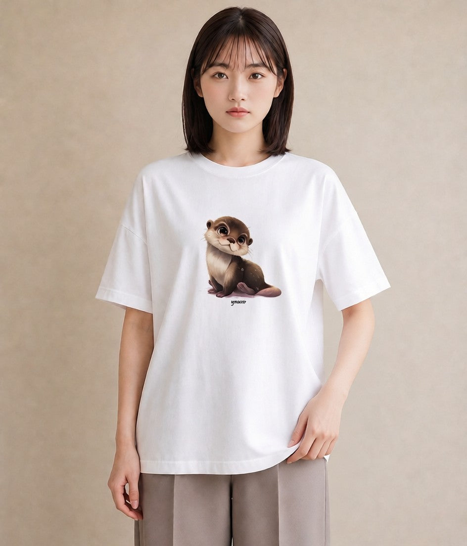 Tシャツ レディース フェレット ペット 動物 イラスト フェミニン 誕生日プレゼント 綿100 白T