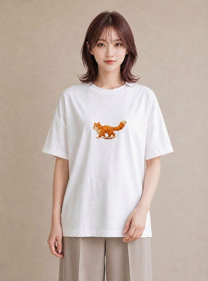 グラフィックTシャツ レディース 茶トラ 茶猫 猫 ねこ イラスト 淡色 自分用 ルームウェア 白T