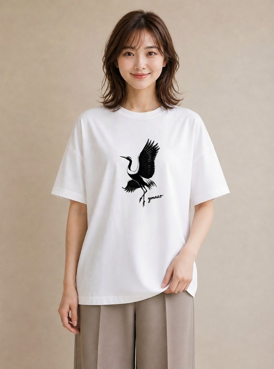 プリントTシャツ レディース 折り鶴 折り紙 ナチュラル アンティーク イラスト 手描き風 カフェ服 クリスマス 白T