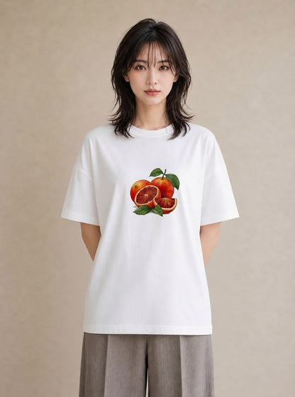 半袖Tシャツ レディース みかん 食べ物 フード イラスト ユニーク 姉妹 送別ギフト 白T