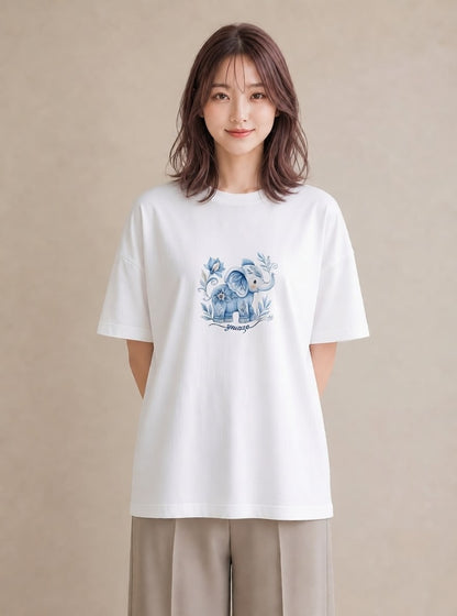 半袖Tシャツ レディース ぞう 動物 アニマル イラスト ヴィンテージ風 夏コーデ 通学 白T