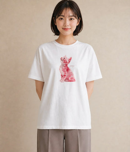 半袖Tシャツ レディース しっぽ 猫 ねこ イラスト アート風 ギフト 母の日 白T